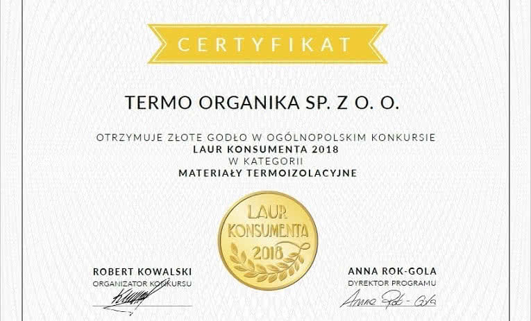 Trzy Laury Konsumenta dla firmy Termo Organika w roku 2018